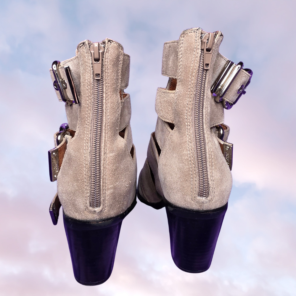 Jeffrey Campbell Caceres Gray Taupe Pointy Closed Toe Buckle Boho Goth Heel 6.5 - Picture 5 of 8